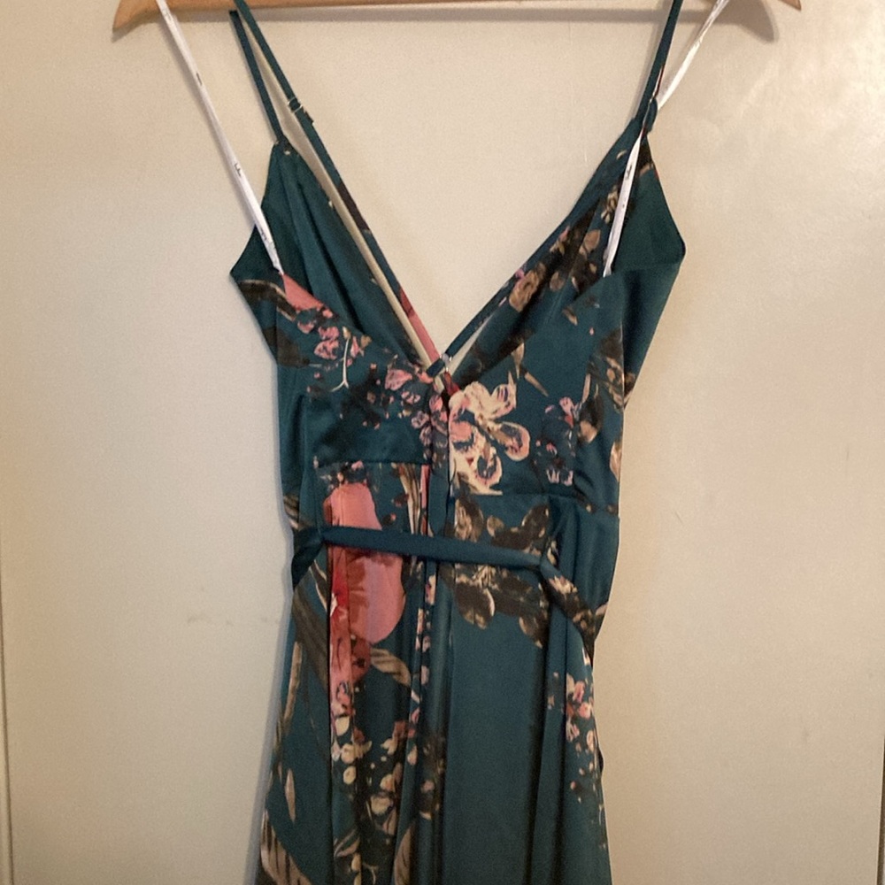 NWT Lulus Still the One Emerald Green Floral Print Satin Maxi Dress| Sz S - Picture 7 of 13